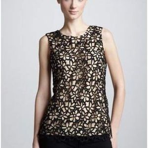 Neiman Marcus Lela Rose black floral Lace tank 229